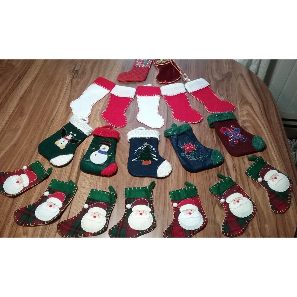 Vintage Christmas Stockings Tree Hanger Ornaments Lot of 19